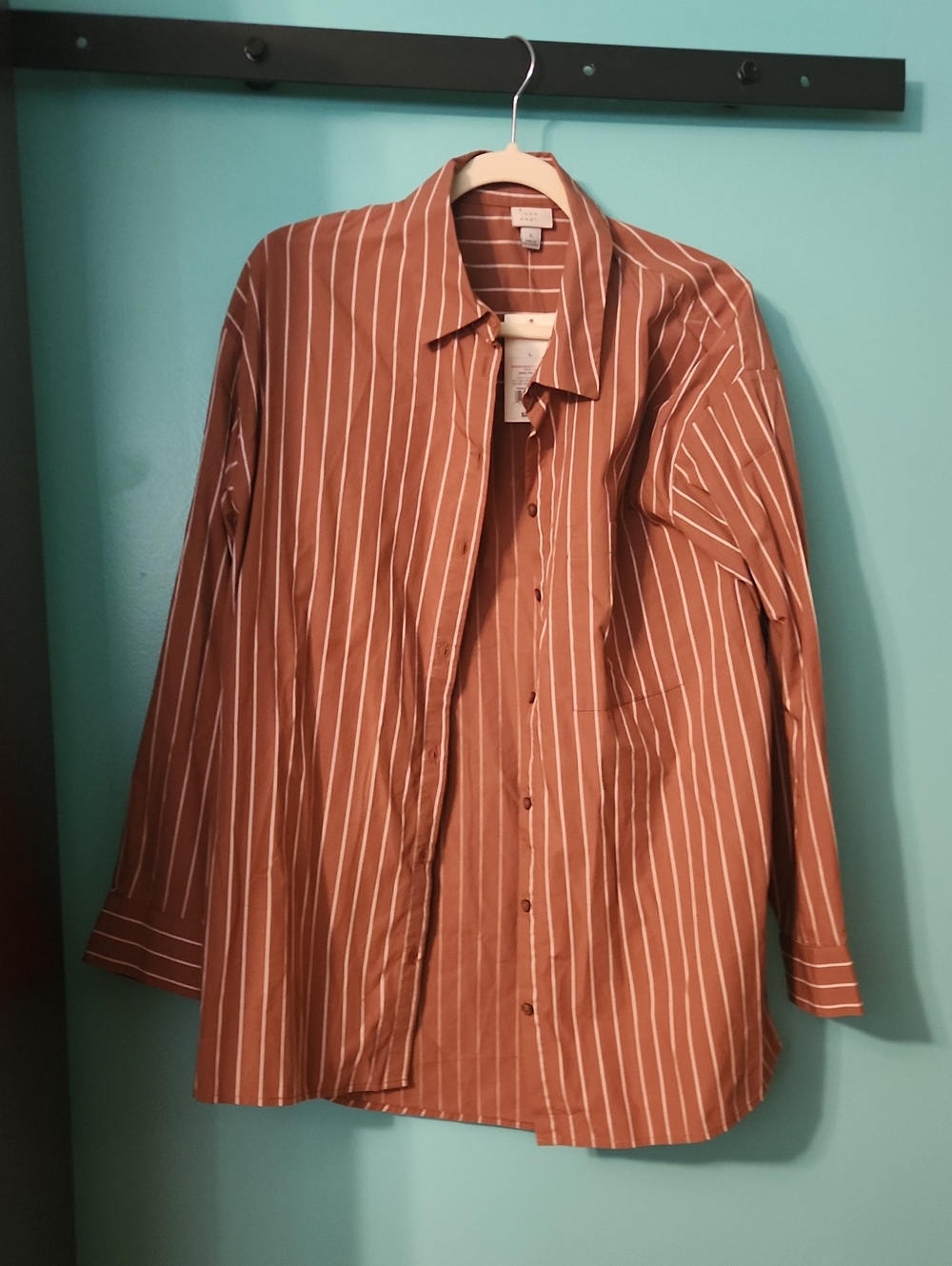 a new day Men's Rust Brown Vertical Stripe Button-Down Shirt